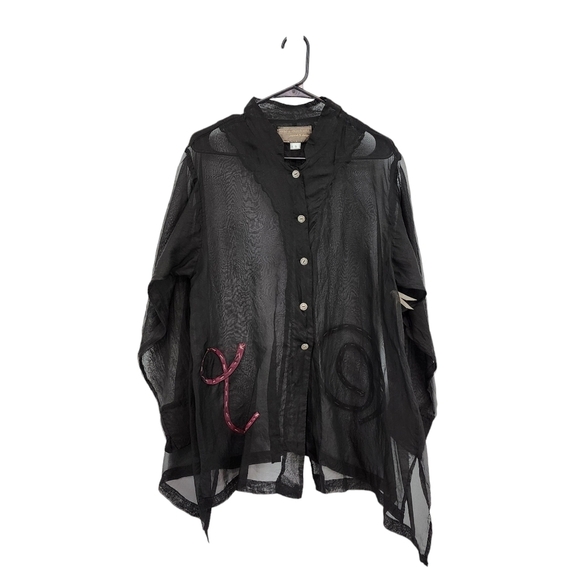 Mary Michele Vintage Women's Applique Button Front Sheer Top - S/M - Picture 1 of 8
